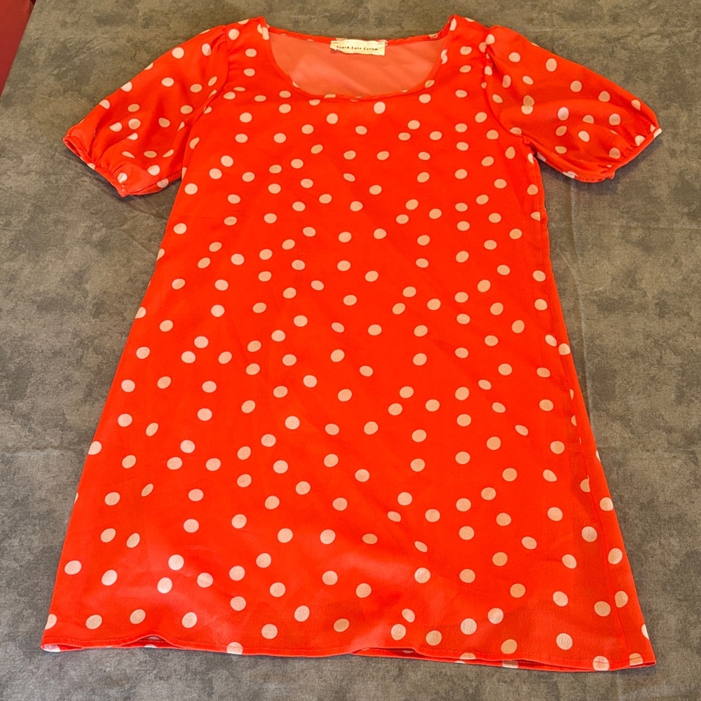 Orange polka dot shift dress